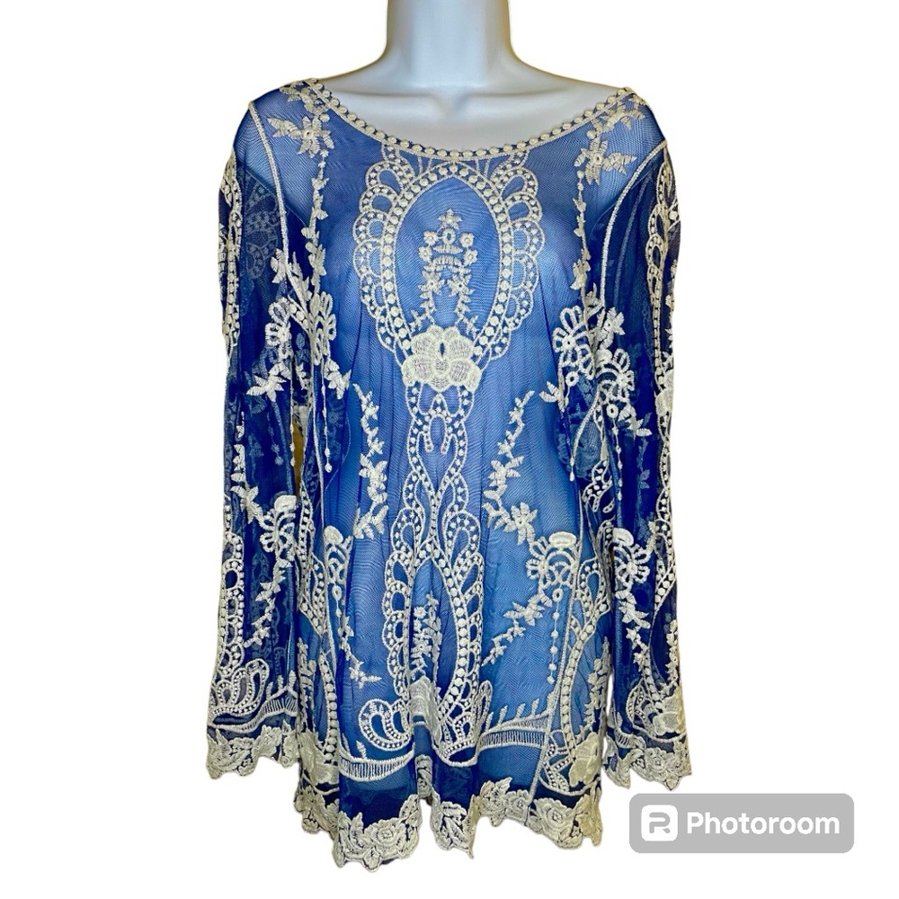 Blue Lace Long Blouse